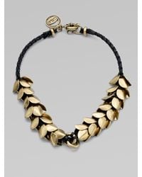 Giles & Brother | Natural Leather Accented Wheat Petal Necklace | Lyst