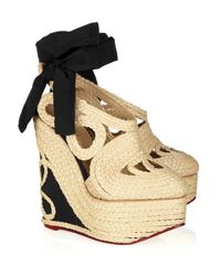 Charlotte Olympia Metallic Rapunzel Raffia and Crepe De Chine Wedge Pumps