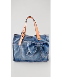 RED Denim Bow Tote in Blue Lyst