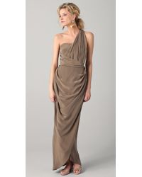 Zimmermann Silk One Shoulder Long Dress in Brown - Lyst