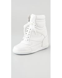white high top wedge trainers