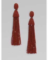 Oscar de la Renta | Brown Hematite Seed Beaded Fringe Earrings | Lyst