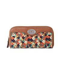 fossil keyper clutch wallet brown floral