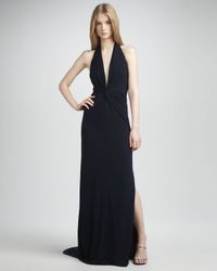 Lyst - Halston Twistfront Halter Gown in Blue