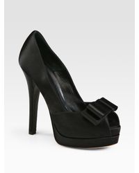 Fendi | Black Deco Satin Bow Platform Pumps | Lyst
