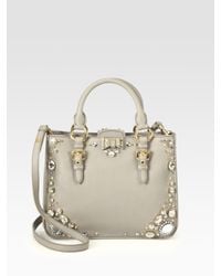 Miu Miu | Gray Madras Jeweled Satchel | Lyst