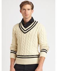 Polo Ralph Lauren Cabled V-neck Cricket Sweater in Cream (Natural) for Men  - Lyst