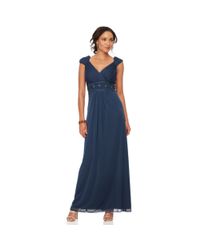 Alex Evenings Cap Sleeve Empire Waist Beaded Evening Gown