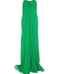 Alexander McQueen Green Strapless Draped Silkchiffon Gown