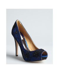 Lyst - Badgley Mischka Royal Blue and Black Beaded Mesh Stella Peep Toe ...