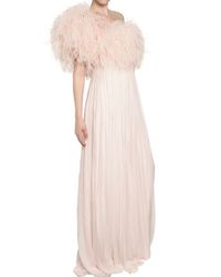 dress mcqueen alexander feather chiffon silk ostrich pink powder luisaviaroma