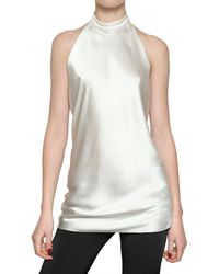 Balmain Halter Neck Silk Satin Top in White | Lyst