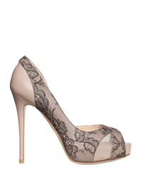 Valentino | Natural 120mm Nappa Lace Crystals Open Toe Pumps | Lyst
