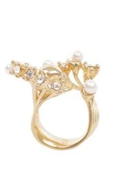 Alexander McQueen | Metallic Gold Pearl Wave Skull Ring | Lyst