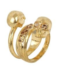 Alexander McQueen | Metallic Gold Amber Spiral Twin Skull Ring | Lyst