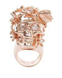 Alexander McQueen | Pink Rose Gold Crystal Butterfly Skull Ring | Lyst
