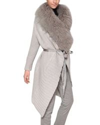 Blumarine Gray Mongolian Fur Wool Mohair Cardigan