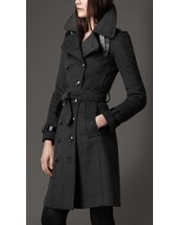Burberry Long Wool And Cashmere Blend Trench Coat in Dark Charcoal ...
