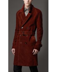 Lyst - Burberry Mid-Length Waxed Suede Trench Coat in Brown for Men