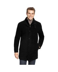 Calvin Klein Wool Blend Stand Up Collar Coat in Black for Men | Lyst