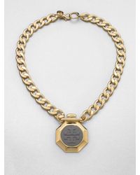 Tory Burch | Metallic Daren Logo Pendant Necklace | Lyst
