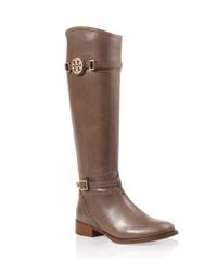 Tory Burch Calista Flat Riding Boot in Asphalt (Natural ...