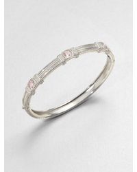 Judith Ripka | Metallic Three Stone Sterling Silver Bangle Bracelet | Lyst
