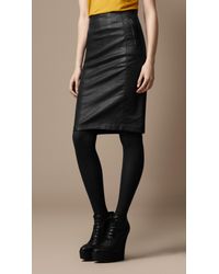 waxed burberry brit denim pencil skirt