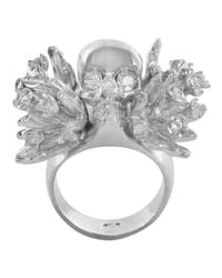 Alexander McQueen | Metallic Silver Atom Flower Skull Cocktail Ring | Lyst