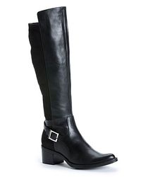 Calvin Klein Tall Harness Boots Herminia Low Heel in Dark Brown (Black ...