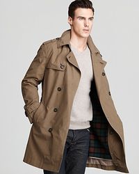 Cole Haan Waxed Cotton Double Breasted Trench Coat in Khaki (Natural ...