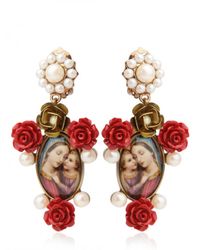 Dolce & Gabbana | Multicolor Virgin Mary Red Rose Resin Earrings | Lyst