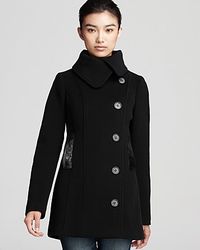 Mackage Effie Double Breasted Pea Coat with Leather Trim in Black - Lyst
