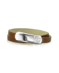 Emporio Armani - Metallic Sterling Silver and Leather Wrap Bracelet for Men - Lyst