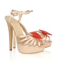 Charlotte Olympia Queen Of Hearts Embellished Satin Sandals in Beige ...