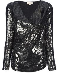 MICHAEL Michael Kors Long Sleeved Sequin Top in Black | Lyst UK