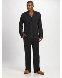 American Essentials | Black Silk/cotton Striped Pajama Set for Men | Lyst