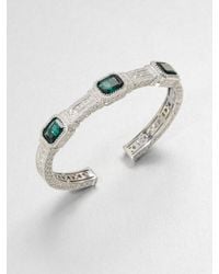 Judith Ripka | Metallic Three Stone Sterling Silver Cuff Braceletgreen Quartz | Lyst