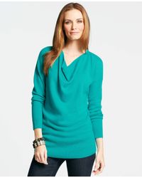 Ann Taylor Drape Neck Cashmere Sweater In Green Lyst