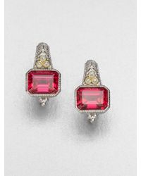 Judith Ripka | Metallic Red Corundum Sterling Silver Cushion Earring | Lyst