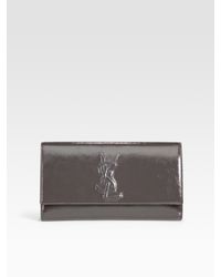 dark grey patent clutch bag
