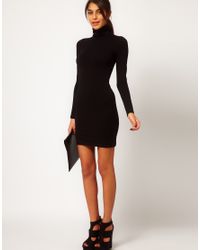 black polo neck bodycon dress