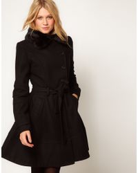 Lyst - Asos Collection Fur Trim Fit and Flare Coat in Black