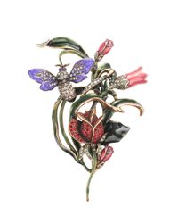 Oscar de la Renta | Multicolor Hand Painted Crystal Floral Brooch | Lyst