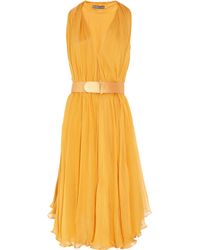 Alexander McQueen Belted Silk-Chiffon Dress in Saffron (Yellow) | Lyst