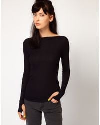 Cheap Monday | Black Long Sleeve Top with Slash Neck and Thumb Holes | Lyst