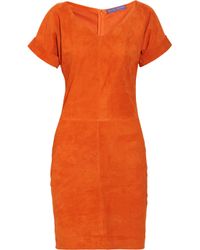Ralph Lauren Collection Orange Shiloh Suede Dress