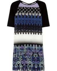 Tibi Blue Jude Printed Silk and Jersey Dress