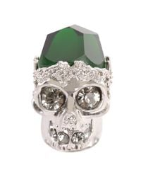 Alexander McQueen | Metallic Silver Emerald Stone Skull Cocktail Ring | Lyst