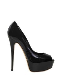 Lyst - Casadei Patent Glossy Open Toe Pumps in Black